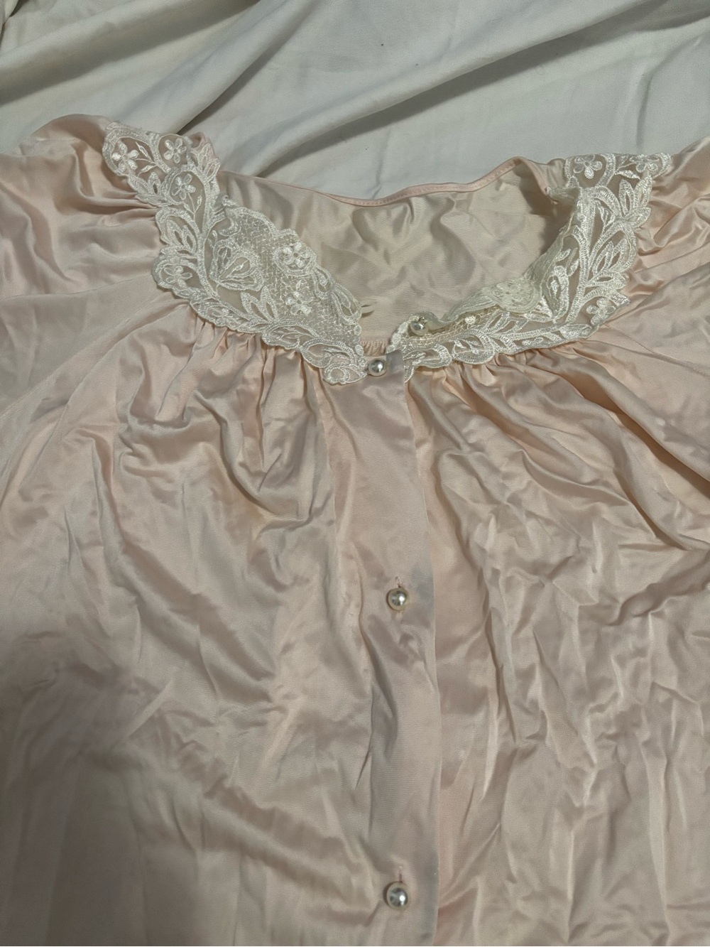 Lace-Trim Satin Button-Front Nightgown - Blush - Picture 3 of 5
